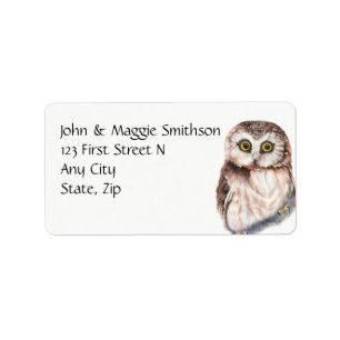 Funny Owl Watercolor Bird Custom Address Label