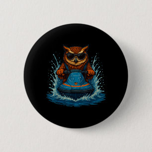 Funny Owl with Sungles Animal Jet Ski Rider Summer 6 Cm Round Badge