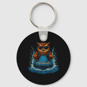 Funny Owl with Sungles Animal Jet Ski Rider Summer Key Ring