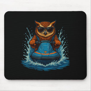 Funny Owl with Sungles Animal Jet Ski Rider Summer Mouse Pad