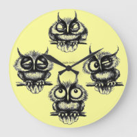 Funny owls pen, ink drawing clock design