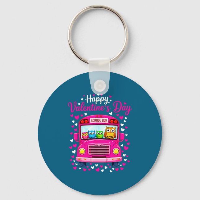 Funny Owls School Bus Driver Artwork Key Ring (Front)