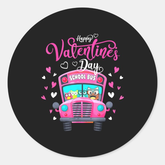 Funny Owls School Bus Driver Happy Valentines Day  Classic Round Sticker (Front)