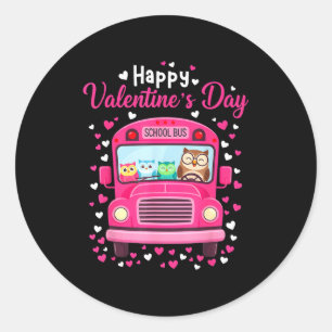 Funny Owls School Bus Driver Happy Valentines Day  Classic Round Sticker