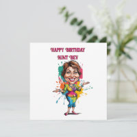 Funny Paint splash Aunty Birthday Caricature