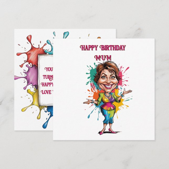 Funny Paint splash Mom Birthday Caricature Card (Front/Back)