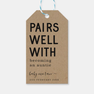Funny Pairs Well with Becoming an Auntie Wine Gift Tags