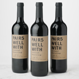 Funny Pairs Well with Virtual Learning Wine Label
