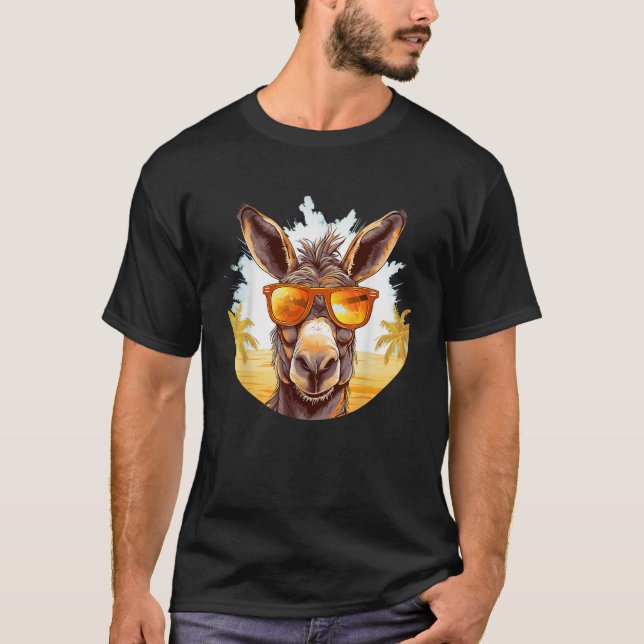 Funny Palm Trees Donkey with Sunglasses for Mule a T-Shirt (Front)