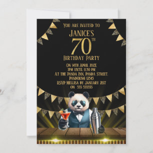 Funny Panda 70th Birthday Party Invitation