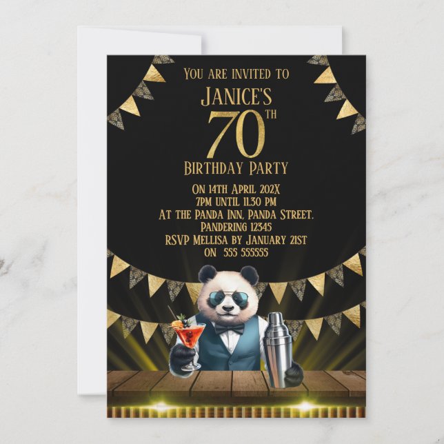 Funny Panda 70th Birthday Party Invitation (Front)
