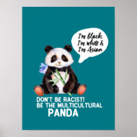 Funny Panda Against Racism Black White and Asian