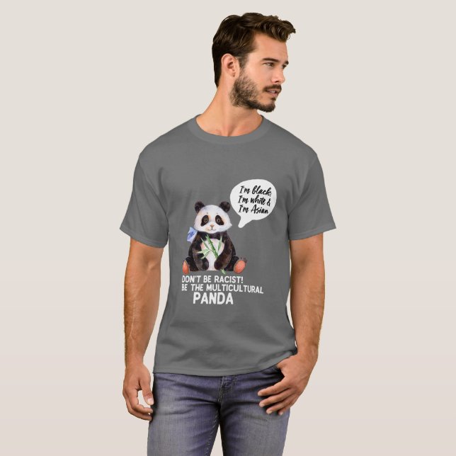 Funny Panda Against Racism Black White and Asian T-Shirt (Front Full)
