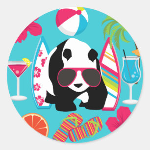 Funny Panda Bear Beach Bum Cool Sunglasses Surfing Classic Round Sticker