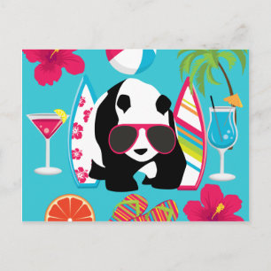 Funny Panda Bear Beach Bum Cool Sunglasses Surfing Postcard