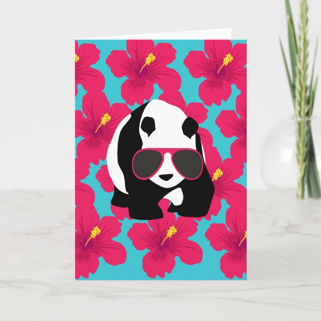 Funny Panda Bear Beach Bum Cool Sunglasses Tropics Card (Front)