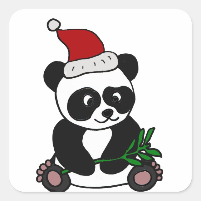Funny Panda Bear Christmas Art Square Sticker (Front)