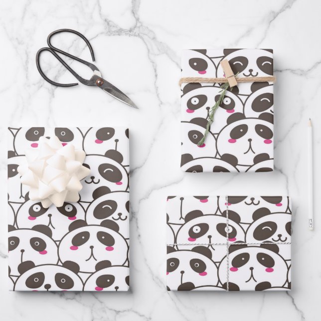 Funny Panda Bear Doodle Wrapping Paper Sheet (Front)
