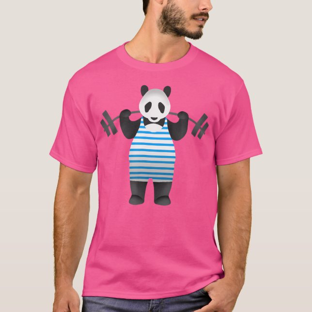 Funny Panda Bear Lift Weights Panda T-Shirt (Front)