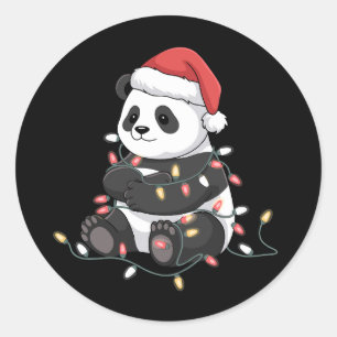 Funny Panda Christmas Animal Lights Lover Classic Round Sticker