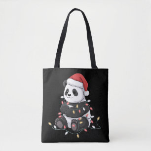 Funny Panda Christmas Animal Lights Lover Tote Bag