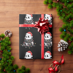 Funny Panda Christmas Animal Lights Lover Wrapping Paper