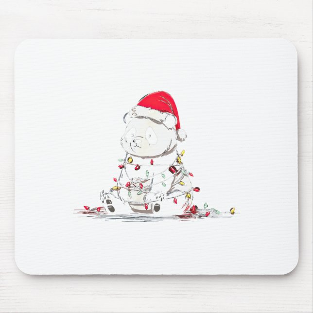 Funny Panda Christmas Graphics Animal Lights Lover Mouse Pad (Front)