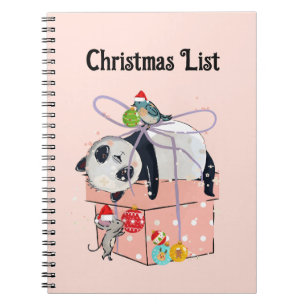 Funny Panda, Christmas List Spiral Notebook