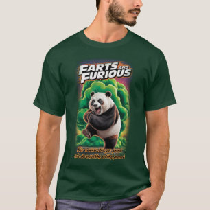 Funny Panda having Fun making a Fart on a Green T-Shirt