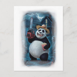 Funny Panda Horror Movie on a White Holiday Postcard