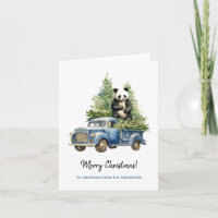 Funny Panda in Blue Vintage Van Xmas