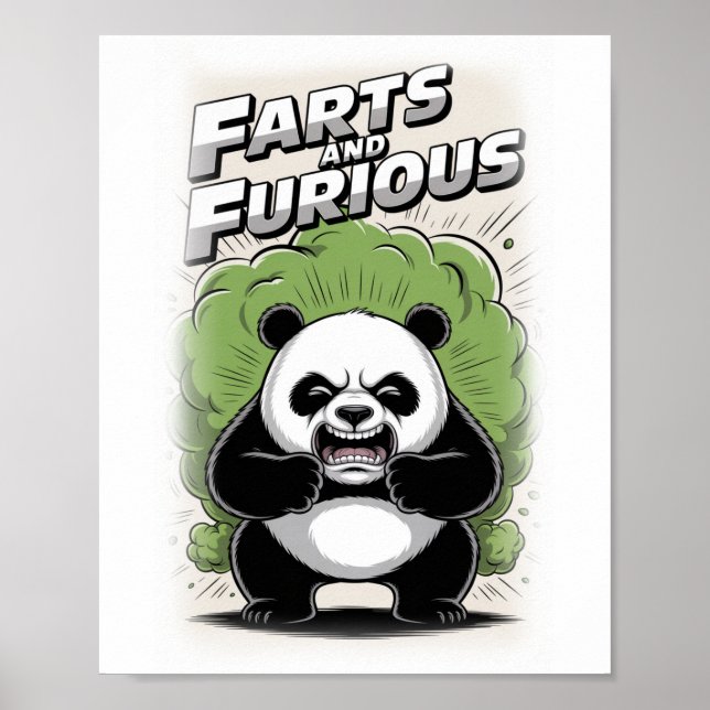 Funny Panda making a Fart on a White Poster (Front)