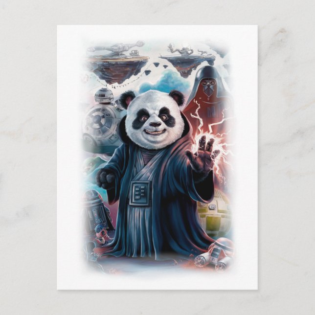 Funny Panda Movie Character on a White Holiday Postcard (Front)