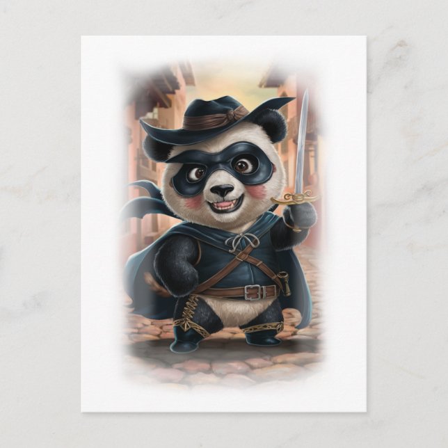 Funny Panda Movie Hero Character on a White Holiday Postcard (Front)
