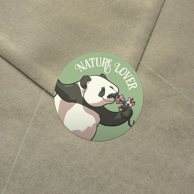 Funny Panda Nature Lover Cherry Blossom Cartoon Classic Round Sticker (Creator Uploaded)