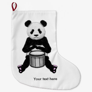 Funny Panda Playing Drums Large Christmas Stocking