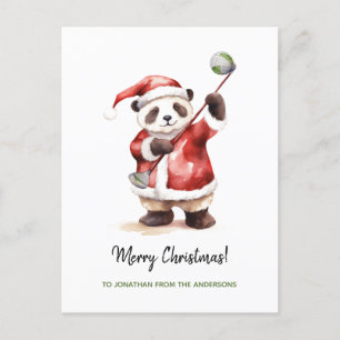 Funny Panda playing golf Christmas Holiday Postcard