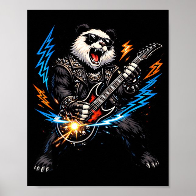 Funny Panda Playing Guitar Rock and Roll for Men Poster (Front)
