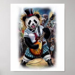 Funny Panda plays Rock and Roll on a Poster
