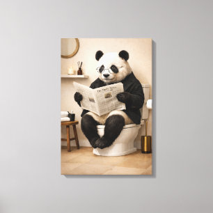 Funny Panda Reading Newspaper Bathroom Humour Canvas Print