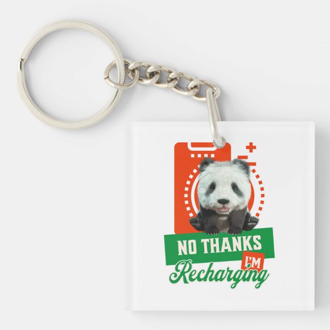 Funny Panda Recharging Introvert Battery Design Key Ring (Front)