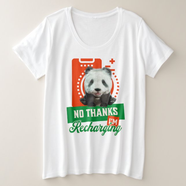 Funny Panda Recharging Introvert Battery Design Plus Size T-Shirt (Design Front)
