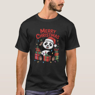 Funny Panda Santa Hat Animals Lovers Ugly Christma T-Shirt