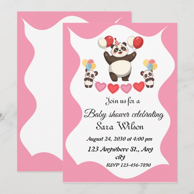  Funny panda-themed baby shower invitation design (Front/Back)