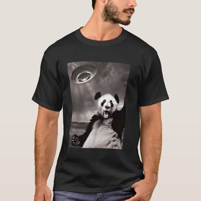 Funny Panda UFO Selfie T-Shirt (Front)