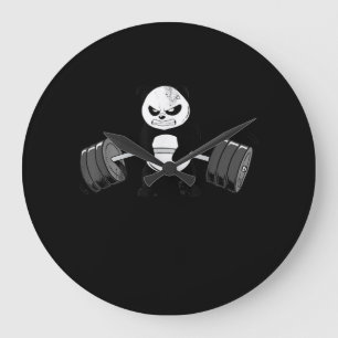 Funny Panda Workout Kitten Gym Deadlift Power Large Clock