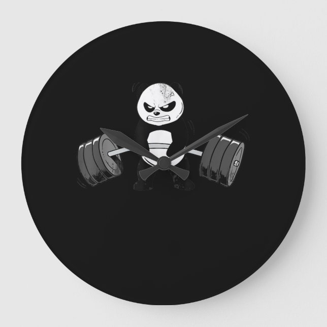 Funny Panda Workout  Kitten Gym Deadlift Power Large Clock (Front)