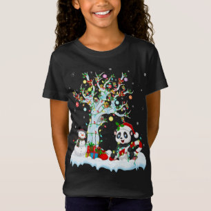 Funny Panda Xmas Tree Lighting Santa Hat Panda Chr T-Shirt