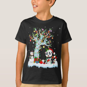 Funny Panda Xmas Tree Lighting Santa Hat Panda Chr T-Shirt
