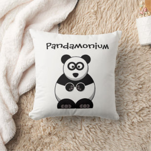 Funny Pandamonium Panda Cartoon, Cute Stress Pun Cushion